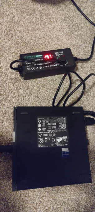 A diy power supply connected to a dell minimicro